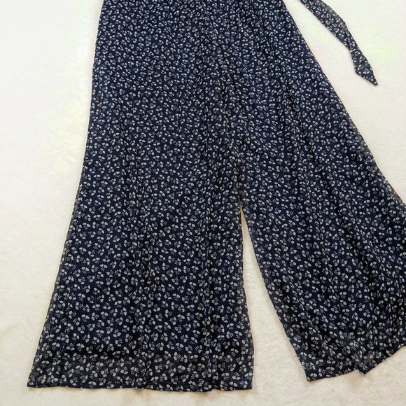 J.Crew Blue Point Sur Sparkle Indigo Floral Wide Leg Ruffle Romper/Jumpsuit - Picture 14 of 16